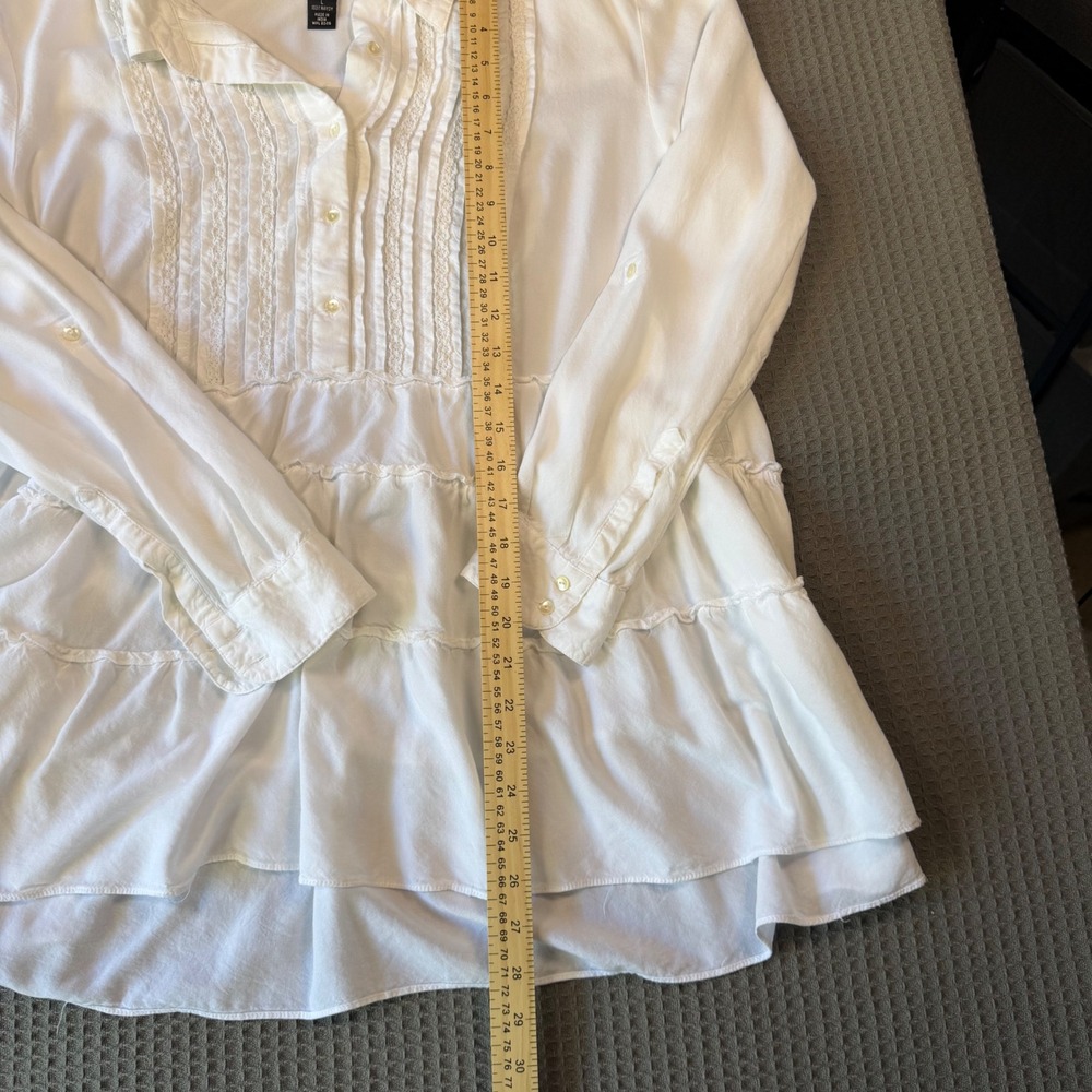 Style & Co Womens White Tiered Pintuck Lace Rayon Tunic Blouse Large Roll Tab L - Picture 4 of 6